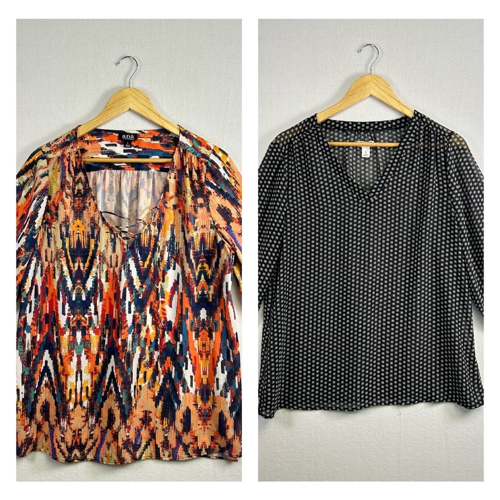 Boho Office a.n.a & Old Navy Womens Large Multi Black Blouse Bundle 2pk